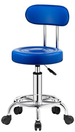 Robuster, ergonomischer, hydraulisch Verstellbarer Rollhocker mit Rückenlehne und Rollen für Ärzte, Kosmetiker, Künstler, Zuhause und kleine Büros (blau)