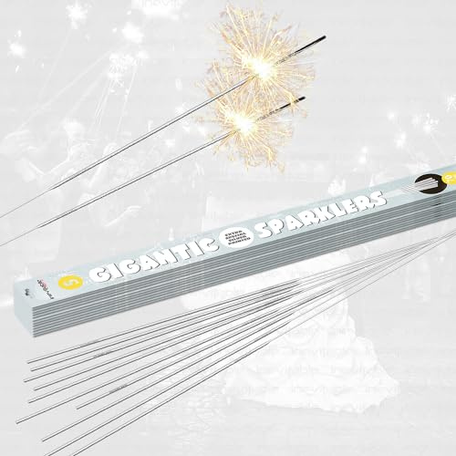 70cm (27) Gigantic Sparklers | Long Handheld Wedding Arch Sparklers | Wedding Send Off Tunnel Sparklers | Metallic Silver Coated (60 (12 Packs))