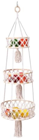 Generisch 3-stufiger Obstaufhänger, Wand-Obstkorb,3-stufiger Obstkörbe-Aufhänger | Boho-Wandkörbe aus Baumwolle mit Haken zum Organisieren, Damen