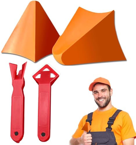 CPRNQY Silikon Abzieher, 4 Stück, Silikonnahtwerkzeuge, Silikon Dichtungswerkzeug, Multifunktional Silikonentferner Werkzeug Set, Orange, nicht wasserfest, Strip-Form, für Küche, Bad, Esszimmer