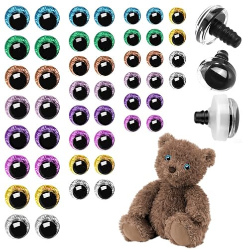 ZhongShuang 48 Stück 20mm/16mm/12mm Sicherheitsaugen Für Häkeltiere, Glitzernde Kunststoff Sicherheitsaugen Zum Häkeln Mit Unterlegscheiben,Plüschtier,Teddyaugen Safety Eyes for Crochet Animals