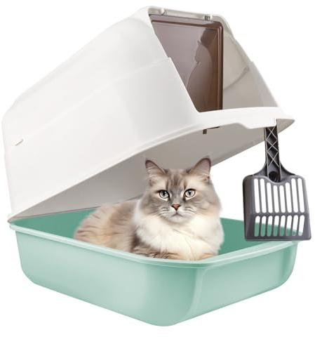 OHMG Maison de Toilette pour Chat,Bac à Litière Fermé Chat avec Pelle,2 Porte,Nettoyage Facile,pour Chats Adultes,Chatons,Lapins,Grande capacité,sans BPA,Capot détachable