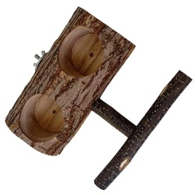 Generisch Cage oiseau perche - Perche naturelle oiseau perche - Barre d'alimentation pour perroquet Barch Bol Distributeur de nourriture Support en bois naturel Griffes à double fente Rid Pole Pole
