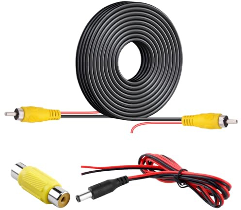 CJMUQHEHH 10M Auto Rückfahrkamera Kabel Verlängerung Cinch Kabel Verlängerung 10M mit Buchse zu Buchse Adapter und 1M DC Verlängerungskabel Wetterfestes RCA Videokabel für Monitor und Kamera