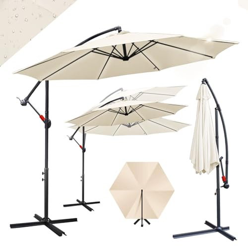 Ansobea trafikljusparaply 300/350 cm, parasoll trädgårdsparaply med/utan solcells-LED, med vev och korsfot, UV-skydd 50 polyester, vattenavvisande, med ventilationsöppning, för terrass och trädgård