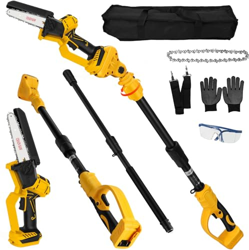 Perche Élagueuse Télescopique Électrique Compatible avec Dewalt 18V (sans batterie), 6 Pouces Mini Tronçonneuse sans Fil Tête Pivotante à 180 °, Graisseur Automatique léger et maniable