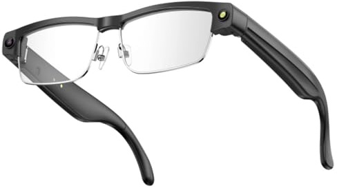 DHsdlpLU Gafas de Seguridad Inteligentes con decoloración, 8 Millones de píxeles, grabación de Video HD de 1200p, IA en Tiempo Real, para Exteriores,Silver-Metal-Frame-Transparent-Photochromic-Lenses