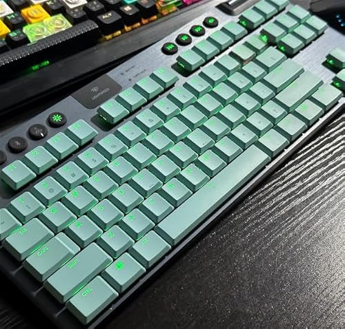 FRTEFSQ ABS-Tastenkappen, 111 Tasten, Kompatibel mit Logitech G913/G915/TKL, Amerikanisches Layout, Gute Lichtdurchlässigkeit，Schwarz/Weiß (grüner)