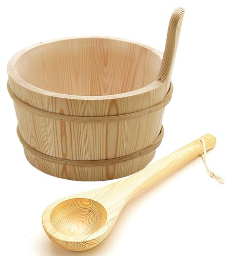 HFDJRWK Bañera de Madera y Cuchara de Madera for Sauna Interior, Apta for Baño, Sauna y SPA, for Relajarse y Disfrutar.