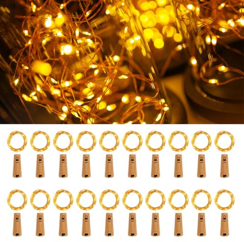WPNCYK Bottle Lights with Cork, 20 Packs Battery Operated LED Fairy Lights for Bottles, 2m 20 LED Warm White String Lights for Wedding Christmas Party DIY Decor Indoor Outdoor Decoration