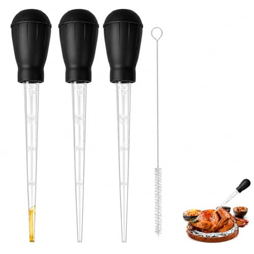 3 Pack Turkey Baster, Baster for Cooking, 30ml Baster Pipette with Basting Brush, Meat Baster Syringe for Cooking, Turkey Baster for Cooking Chicken BBQ Grill Food Syringe Turkey Baster for Aquarium
