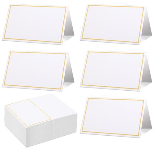 Lnngub 100 Pack Place Cards for Table Setting,Tent Cards with Gold Foil Border Name Card Table Place Card for Weddings,Banquets,Events,Party