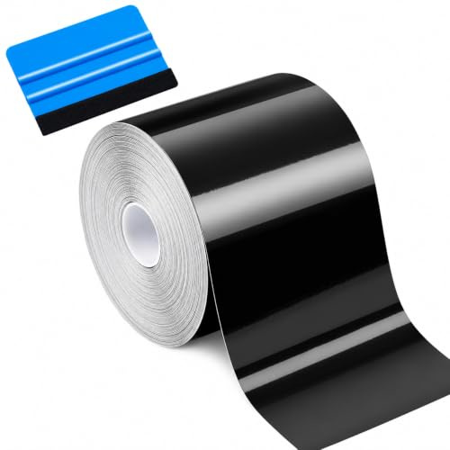 HYMC Gloss Black Vinyl Wrap Tape, 5CM x 10M Chrome Delete | Adhesive Car Wrapping Paper, Anti-Scratch, Car Door Sill Protector, Automotive Tape for Vehicle Exterior DIY with Squeegee