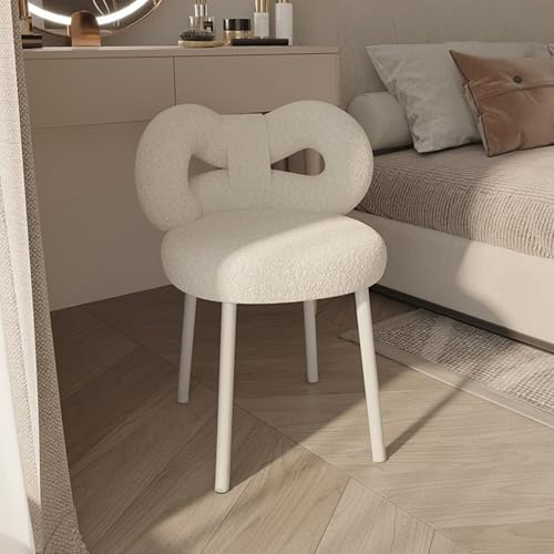 Fenudox Taburete de Tocador con Respaldo de Lazo, Silla de Maquillaje Ajustable para Dormitorio y Salón Tapizado Suave de Piel de Cordero Estructura de Acero Carbono Sólido Soporta 150 kg​ (Beige)