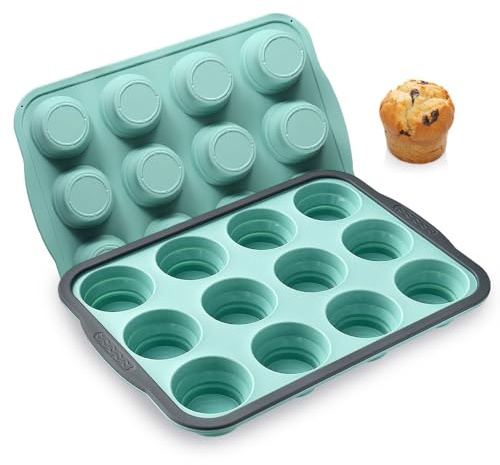 HMCEY Molde Muffins Silicona 12 Cavidades,Moldes Magdalenas Horno,Molde Cupcakes Antiadherente,Moldes Reposteria Reutilizables para Bizcocho,Pasteles,Muffin Tray Air Fryer,Pudines-22.3 x 31 x 3.6 CM