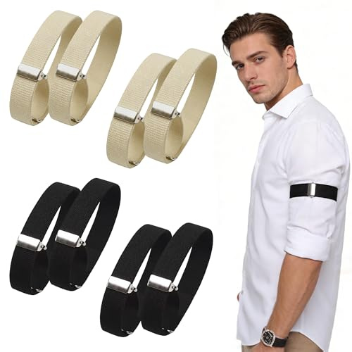 4 Paar Elastische Ärmelhalter Für Hemd Und Pullover – Hemd Halter Herren | Abnehmbarer Ärmelknopf, Verstellbare Rutschfeste Ärmel Raffer. Vielseitig einsetzbar und bequem im täglichen Gebrauch.