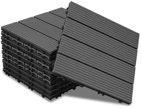 Jaxguom WPC Fliesen 30x30 cm, 110 Stück Klickfliesen Balkon für 10m²,WPC Terrassenfliesen mit Klick-System,Balkon Bodenbelag Wetterfest,Wasserdicht,Terrassenplatten Anthrazit