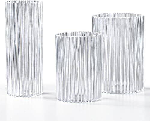 KONZEPT Vasen 3er Set Transparent – Moderne Blumenvase, Bruchsichere Kunststoff-Zylindervasen für Blumenarrangements, Hochzeits-Mittelstücke, Heimwerken (12,3x17,8/10,3x14,8/8,8x21,7 cm)