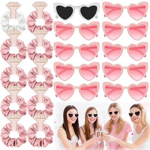 Joycabin 20 Pcs Jga Accessoires Frauen,10 Herz Brille,10 Haargummi,Hellrosa