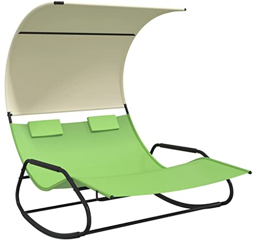 Mhdvray Doppel-Schaukelliege mit Sonnendach, Gartenliege für 2 Personen, Relaxliege für Balkon und Garten, Schaukelbank, Outdoor-Möbel in Grün und Creme, 175,5 x 137,5 x 182,5 cm