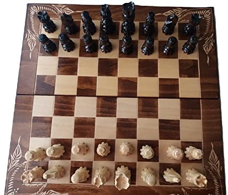 AZI Spezielle Schachfiguren mit geschnitztem Gesicht, spezielle, blumengeschnitzte 50x50cm Buchen Holz Schach Kasten, Holz Schach Spiel, Brettspiel, Lernspiel, Backgammon, Dame