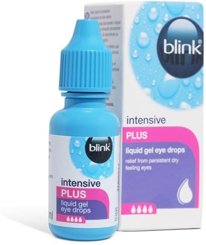 Blink Intensive Plus Liquid Gel Eye Drops - Relief From Dry Eyes - Instant and Long-Lasting Lubricating Eye Drops with Hyaluronic Acid, Suitable for Use with Contact Lenses, 10 ml