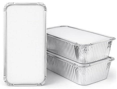 Ayn Al Madina 200 Heavy Duty Aluminum Foil Food Storage Containers with Lids, 600ML - No6a (20 x 11.5 x 5.5cm), Mini Loaf Pans, Oven Trays - Food Container for Meal Prep & Takeaway