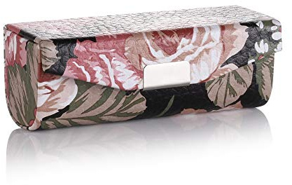 Beautyflier Women’s PU Leather Lipstick Case Holder with Mirror Rectanglet Makeup Travel Cases for Purse Lipstick Holder (Black Flower)