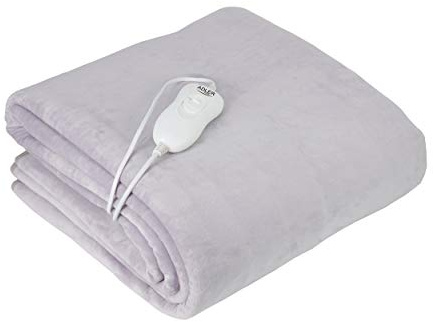 Adler AD-7425 Calienta Camas Eléctrico, 60W,3 Niveles de Temperatura, Lavable, 150 x 80 cm, Protección por Sobrecalentamiento, Forro Polar, Perla, 150x80Cm