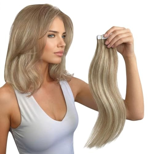 Moresoo Human Hair Extensions Tape in Balayage Brown to Blonde 12 Inch 30g | For Short Hair, Real Remy Hair, For Women, Prevent tangling, Skin Weft, Add Volume, Natural Looking, Heat Resistant