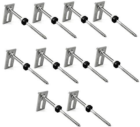 Offgridtec Lot de 10 vis à double filetage M10 x 200 en acier inoxydable avec plaque d'adaptation et joint en caoutchouc EPDM