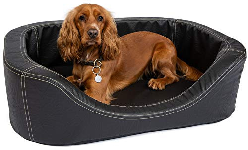 Orthopädisches Hundebett kleine Hunde - Hundekissen Oval - Hundekorb Waschbar mittelgroße Hunde - Körbchen Hund mit erhöhte Ränder - Abnehmbarer, waschbarer Bezug 80 x 60cm in Schwarz, Dog Bed Small