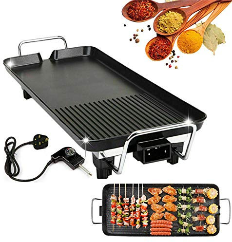 Electric Smokeless Table Top Grill, BBQ Griddle Non-Stick Barbecue Hot Plate for Kitchen Dinner Party Camping Festival Cooking, Large Size - 48 x 27 x 8 cm