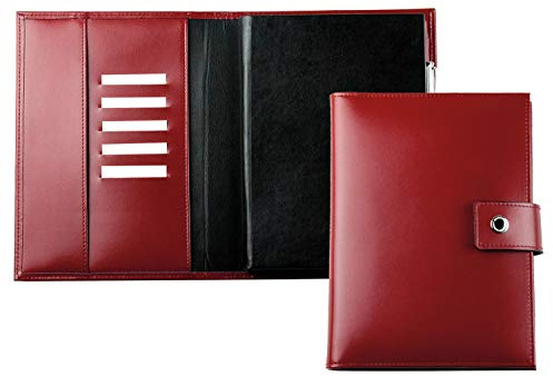 DELMON VARONE - Personalisierbares Notizbuch DIN A5 (auswechselbar) mit Verschlusslasche, Kartenfächer & Stiftschlaufe aus Cambridge Top Grain Leder Rot - Blanko Buch unliniert im Hardcover-Einband