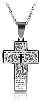 BDM Colgante Cruz Acero Inoxidable | Dorado o Plateada con Medalla Grabada | Padre Nuestro (Cruz o Círculo) o Cruz de Caravaca