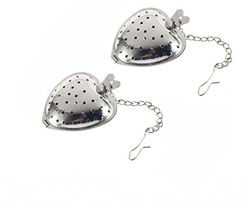 Alnicov Lot de 2 boules à thé en acier inoxydable en forme de cœur, passoires à thé de 3,8 cm avec chaîne en corde, infuseur à thé chaud réutilisable en maille pour thé