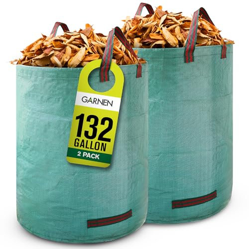 Fosmon Gartenabfallsäcke mit Griffen (500L / 2er Set), Selbststehend und Platzsparend Faltbar Laubsäcke aus robustem Polypropylen-Gewebe, Laubsack Gartenkorb Wasserdichtes (80x100cm)