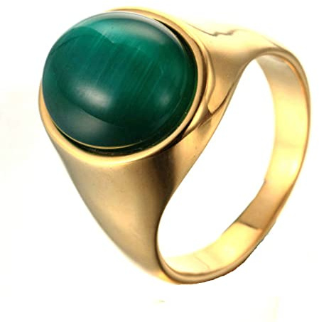 Ayoiow Bague Hommes Acier,Bague Anneau Homme Or Bague en Or avec Pierre Oeil De Chat Vert Taille 66.5