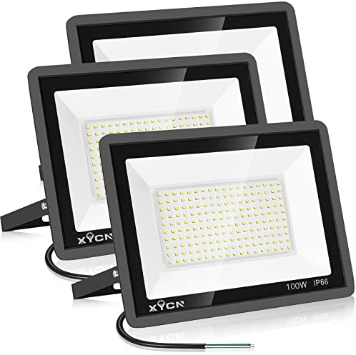 XYCN 3 Pack 100W LED Flood Light, IP66 Waterproof Outside Flood Light, 11500LM Super Bright Outdoor Security Lights, 5000K Daylight White Floodlight for Yard Garden Playground Basketball Court Patio