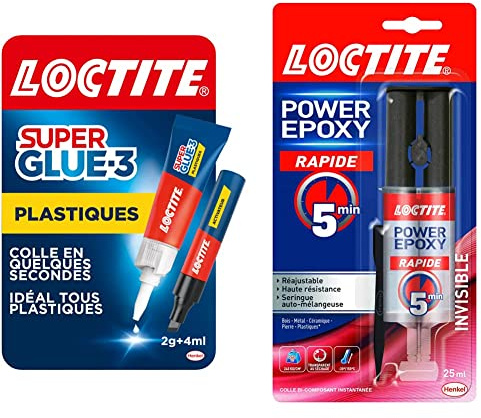Lot de 2 Produits Loctite - Super Glue Spécial Plastiques, Colle Forte Transparente à Séchage Immédiat & Stylo Activateur