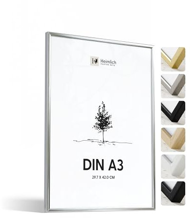 Heimlich® - Bilderrahmen - A3 29,7x42 cm, Aluminium, Silber - Kleiner Posterrahmen - Nur zur Wandmontage