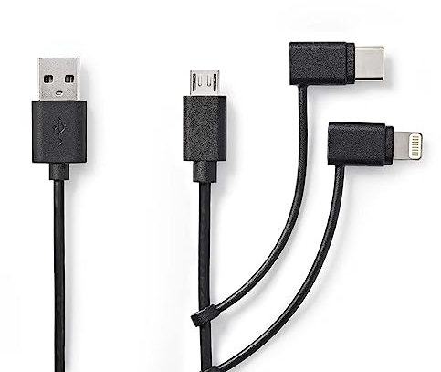 NEDIS USB A Multi Charger 3 in 1 Cable 1m Lightning USB C Micro USB Apple [MFi Certified] Universal Charging cable Compatible with iPhones, iPads & Samsung Galaxy & Smartphones
