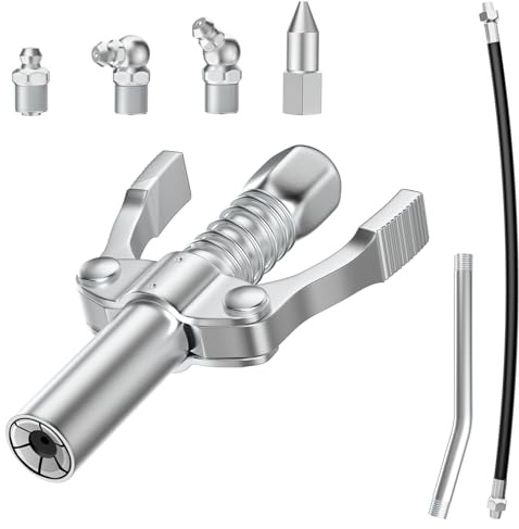 CarBole Coupler für Fettpresse 10000PSI,Mundstück Kompatibel mit 1/8NPT | 2 Düsen,1 Schnellkupplung, 30cm Flexschlauch und 15cm Metallverzögerungsröhre, Aus Metall