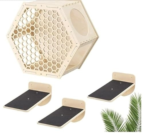 Navaris Katzen Kletterwand 4er Set - Katzenkletterregale wandmontiert - Wand Katzenmöbel Katzenwandregale platzsparend - Katzentreppe zum Klettern