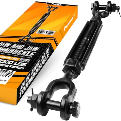 [Premium] 5/8”x15” Heavy Duty Jaw and Jaw Turnbuckle, 3500 lbs Working Load Limit, Weather Resistant, Durable Black Turnbuckle for Wire Rope Tension, Shade Sail Hardware, Sun Shade Tent