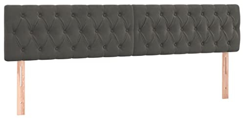 vidaXL Kopfteil, Bettkopfteil mit Holzbeinen, Höhenverstellbar Polsterkopfteil für Bett, Betthaupt Bettzubehör Schlafzimmer, Dunkelgrau 200x7x78/88cm Samt