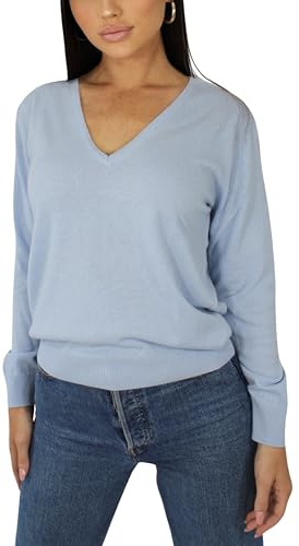 Win's Pull Femme Col en V en Cachemire, Fabriqué en Italie