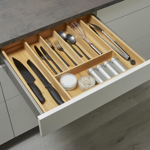 Besteckkasten, 50-60 cm, SO-BOX, Bambus, 5 auf 7 Fächer ausziehbar | Für Schubladen mit Breiten von 50-60 cm.