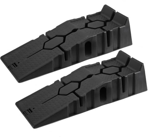 Lfhelper 2 Stücke Kunststoff Auffahrrampe bis 3 Tonnen | Hebebühne Schwerlast Rampe PKW KFZ Auto Laderampe | rutschfeste Hebeplattform Auffahrschiene Verladerampe | Auffahrkeile Bordsteinrampe