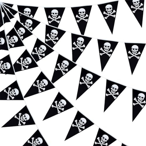 15 Seiten Halloween Piraten-Wimpelkette Hängende Banner, Wimpelkette Piraten, Halloween-Skelett Geist Dreieckige Flaggen, für Mottoparty, Dekoration, Karneval, Fasching